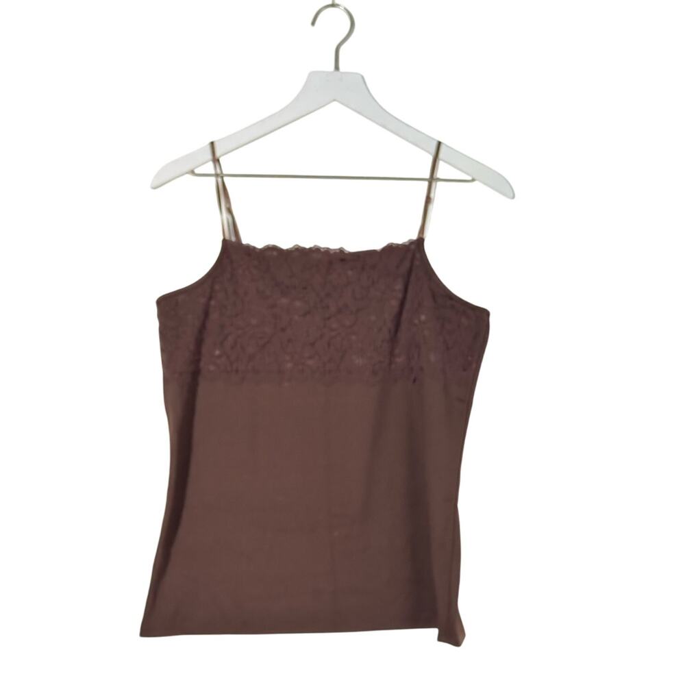 Boutique Essentials Camisole Brown Spaghetti Straps Lace Size Large